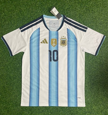Argentina 2022 Home Jersey #10 Messi Adidas World Cup Champions 3 Stars XL