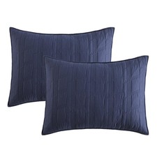 100 Cotton Quilted Pillow Shams Standard Size, Navy Blue Pre-Washed 2 Pack 2...