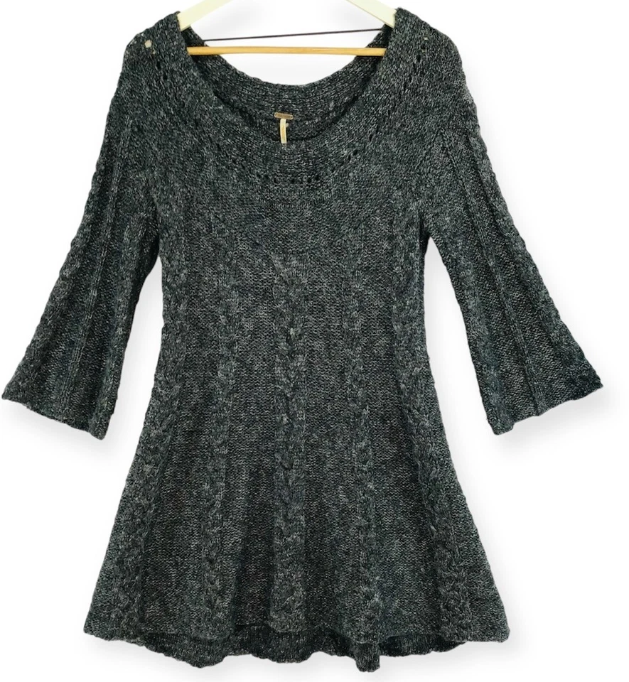 Free People We The Free Sweater Dress Women's Medium Gray Chunky Knit Scoop Neck - Image 3 of 4