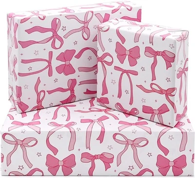 DXTXTJ Pink Bow Wrapping Paper 5Pcs,50 * 70cm 1 count (Pack of 1), pink bow