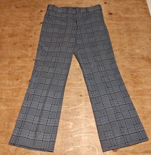 Mint Vtg 70s Mens blue gray houndstooth bell bottoms disco pants 34 x 30/33