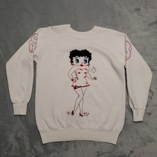 Vintage Betty Boop Sweatshirt Mens Large Raglan 90s Made in USA Embroidered READ