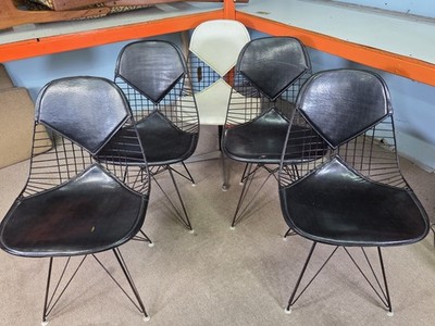 Vintage set of 5 herman miller Eames leather Wire Chair