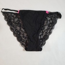 Victoria's Secret PINK Lace Back Extra Low Rise String Bikini Large Black