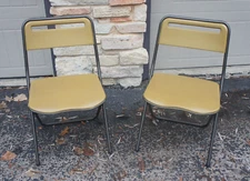 2 PC Vintage COSCO Mid Century Modern Metal Folding Chairs goldenrod Indiana USA