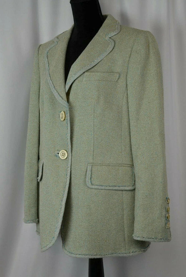 Jaqueta Blazer Rena Lange Tamanho 14 Mescla de Seda Colorida Curaco San 2 Botões Nova Com Etiqueta $2095 - Imagem 2 de 4