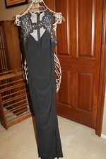Xscape black ruched sides long gown sweetheart cutout lace (bin86)