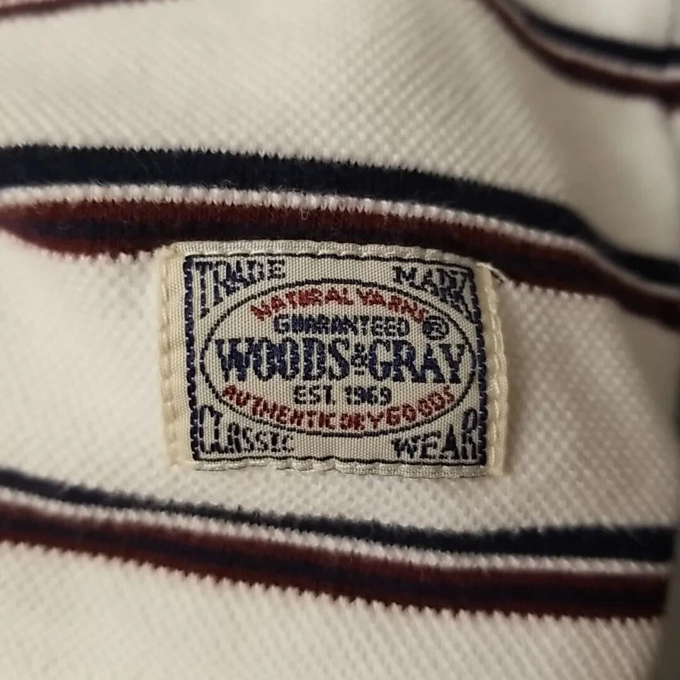 Винтажные мужские поло Woods & Gray сделано в США размер Med.  Красный, белый, бордовый 100% хлопок - Изображение 4 из 4