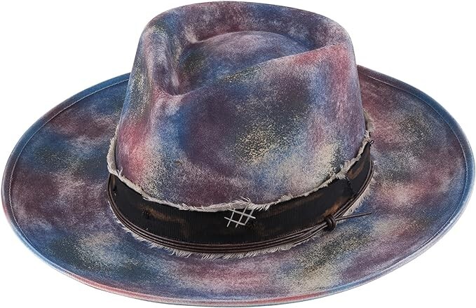 Wide Brim Fedora Hats for Men Women 100% Wool Felt HatDistressed/Burned  Handmade