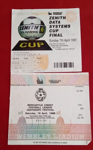 1991 Zenith Data Systems Cup Final Used Ticket Crystal Palace & Mercantile Credi