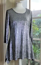 ANTTHONY Studio  3/4  Sleeved Silver  Party Top - Polyester - M