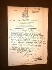 Fac similar Milan early '800s Deed of citation to appear Cisalpine Republic