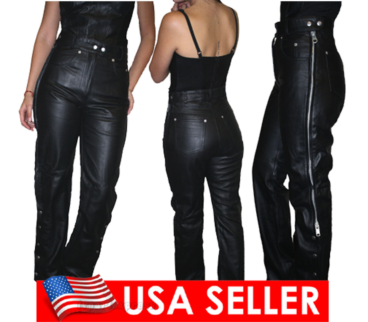 Women's Genuine Leather Pants Premium Quality Side Zippers Women's Genuine Leather Pants Premium Quality Side Zippers