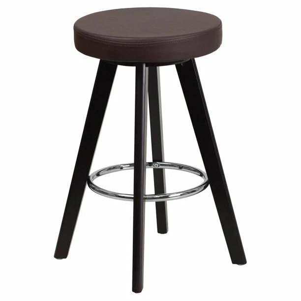 Flash Furniture 24" High Faux Leather Counter Stool Wooden Legs Brown Vinyl Seat - Image 3 of 3
