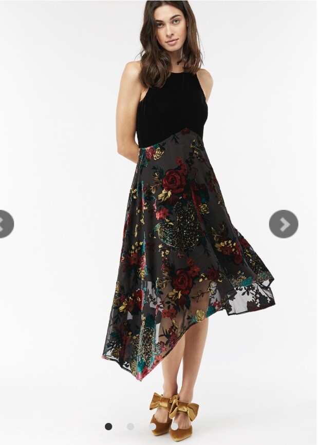 Monsoon size 16 Prisha black red peacock velvet dress new tags