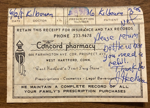 Vintage 60er-70er Jahre Concord Apotheke Rezept Quittung West Hartford CT P1I - Bild 11 von 11