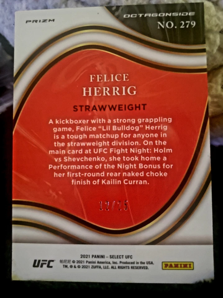 2021 UFC Panini FELICE HERRIG Octagonside TIE DYE Prizm /25 #279 - Image 2 of 4