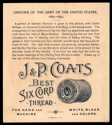 1885 H606 J&P Coats Uniforms of the U.S. Army #20 1889-1890 VG/EX