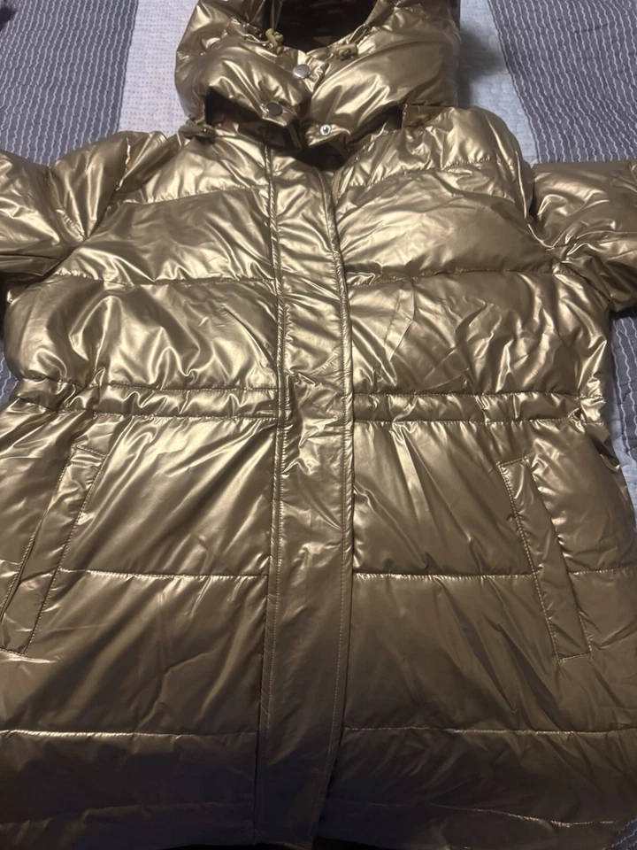 NEW GRACE KARIN Women's Medium COLOR GOLD Long Puffer Coat with Removable Hood - Image 2 of 4