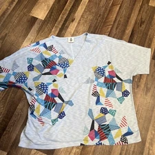 Inoah USA Shirt Womens Size XL Blue Geometric Short Sleeves Art  Made In USA