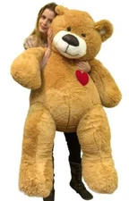 5 Foot Giant Teddy Bear Love Heart on Chest, Tan Soft New Big Plush Teddybear