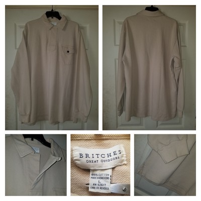Britches Polo Shirt Mens Large Beige Outdoors Active Casual Heavy Cotton Minimal