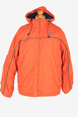 Mens Puma Puffer Hooded Jacket Vintage Warm Retro 90's Orange Size
