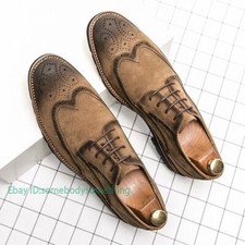 Men Suede Leather Carved Wingtip Formal Dress Shoes British Business Casual Shoe