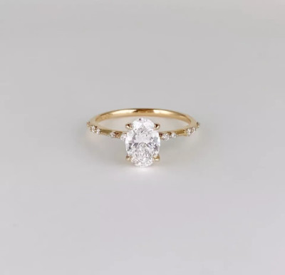 2.30 Carat Oval Cut Moissanite Solitaire Wedding Ring 14K Yellow Gold Plated