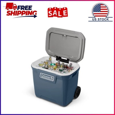 Coleman 316 Series 60QT Ice Chest Rolling Cooler with Wheels, Lakeside Blue-New