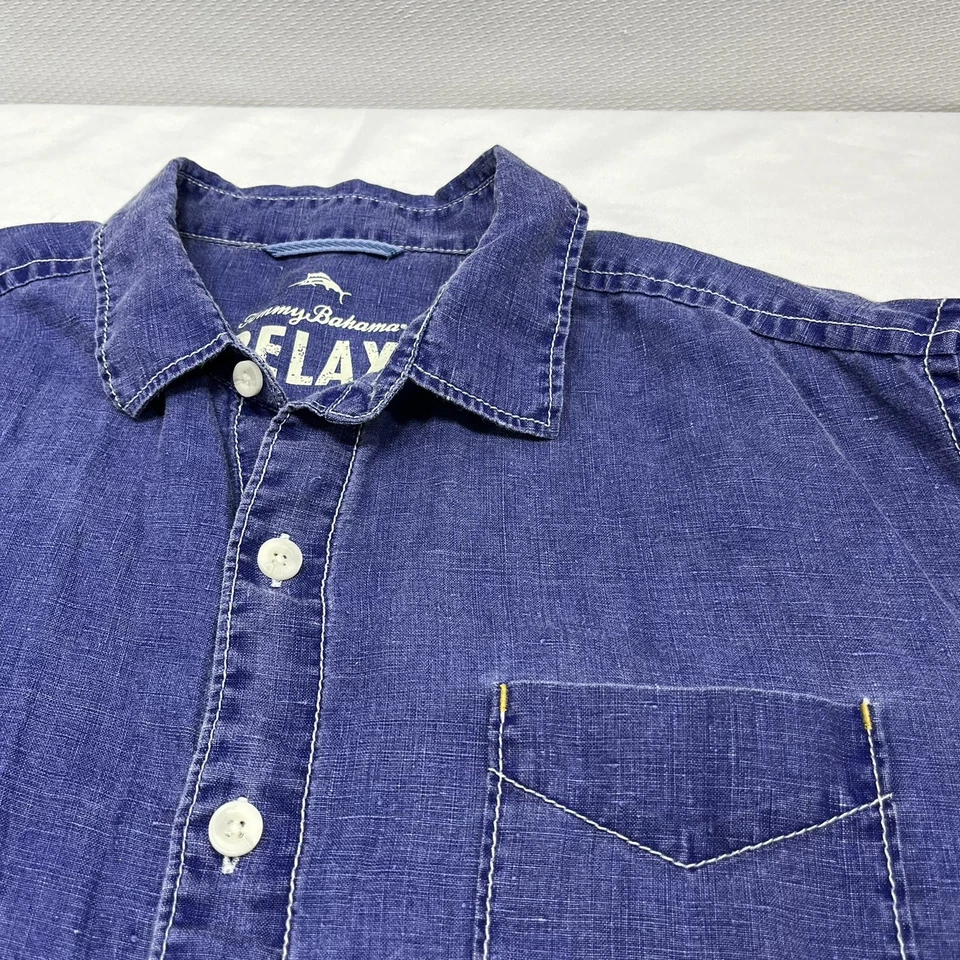 Tommy Bahama Relax Shirt Men's Large Linen Blue Button Up Long Sleeve  - Image 2 of 4