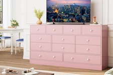 Modern Pink 12-Drawer Dresser & TV Stand with Charging Ports
