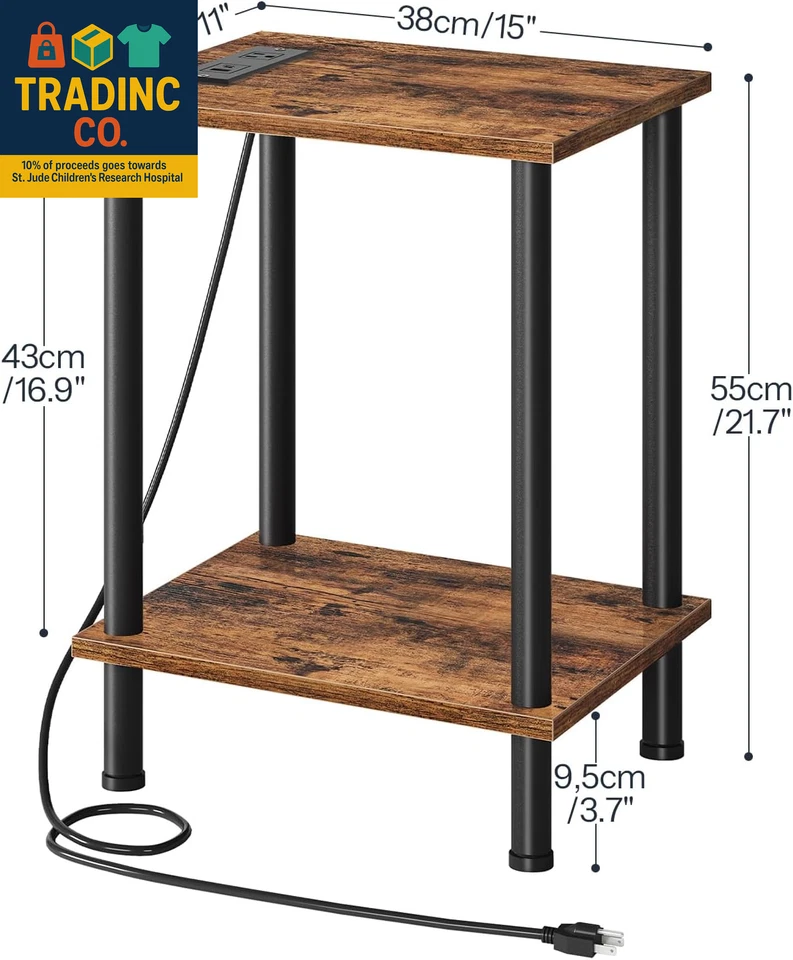 Side Table with Charging Station, Set of 2 End Tables with USB Port and Outlets, - Image 3 of 4