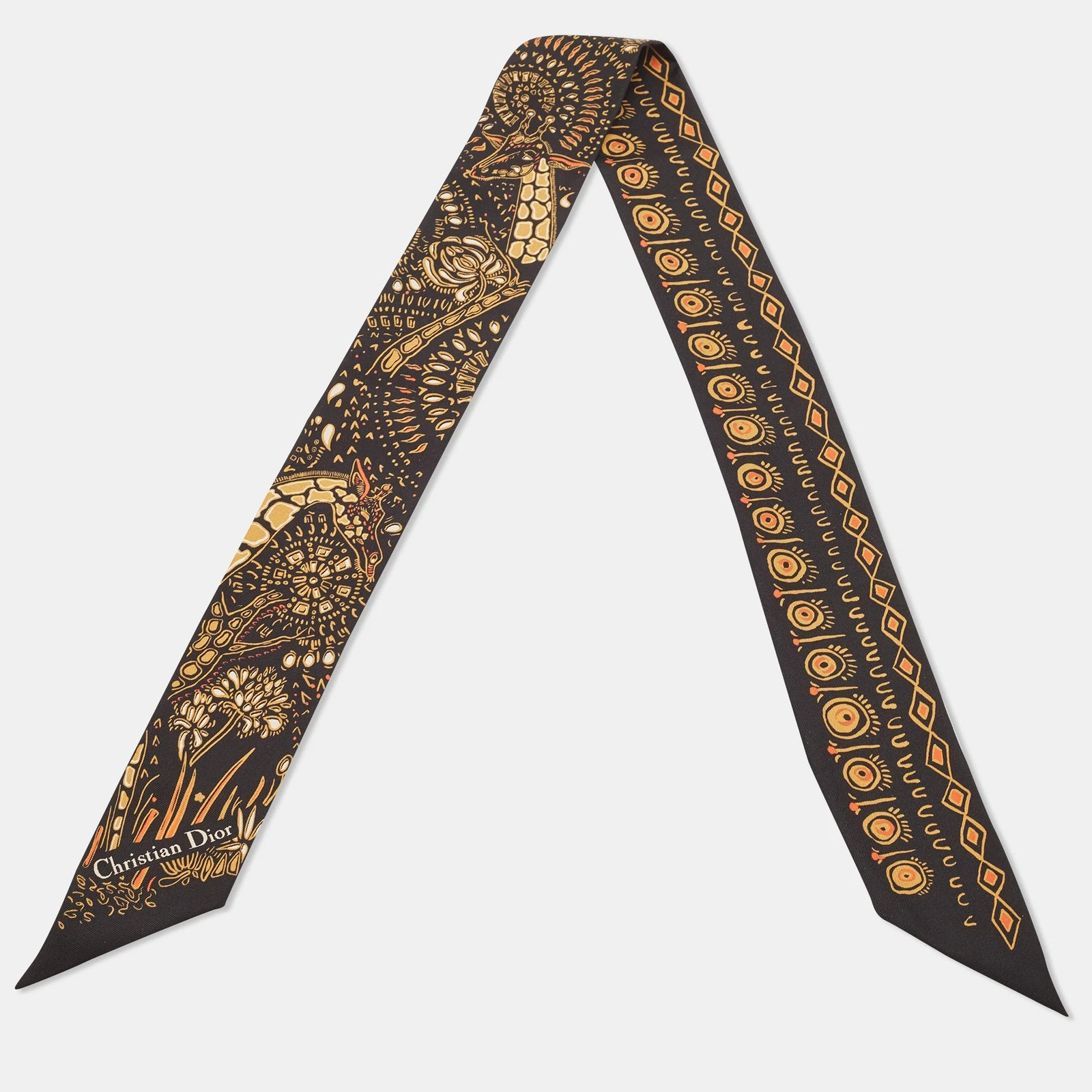 Foulard Mitsah en soie imprimé girafe animaux noirs Dior