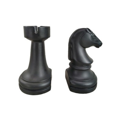 Elegant Black Chess Design Bookends - Heavy Duty Resin, 7x7x4 inches, 2 Pieces
