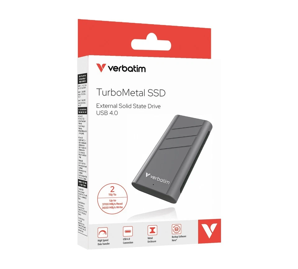 Verbatim TurboMetal SSD USB 4.0 - 2TB Ultra Fast - Read 3700MB/s Write 3600MB/s - Image 2 of 4
