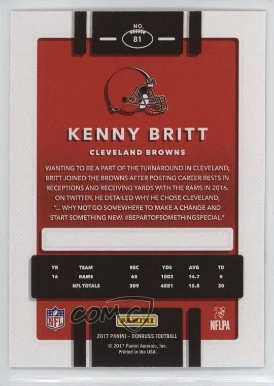 2017 Panini Donruss Press Proof Silver /100 Kenny Britt #81 - Image 2 of 2