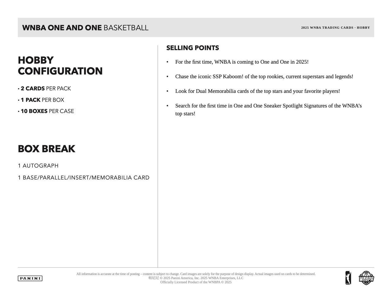 2025 Panini One & One WNBA Basketball Hobby Box view 2