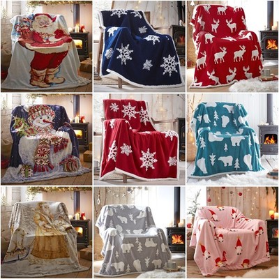 Christmas Sherpa Teddy Fleece Blanket Xmas Warm Super Soft Large Bed Sofa  Throw UK