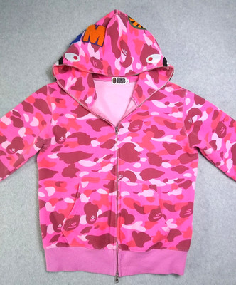 A Bathing Ape BAPE WGM Hoodie Jacket Sz L Pink Camo Shark Full Zip StreetwearSEE