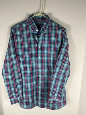 Vineyard Vines Button Up Shirt Boy s Size XL (18) Plaid Green Red Blue Cotton