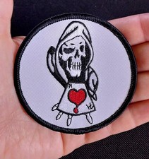 Death Grim Reaper Ace of Hearts Card Embroidered Iron On Jacket Shirt Hat Patch