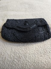 Vintage 50's Black Beaded Clutch Evening Bag