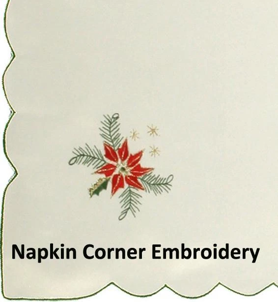 Christmas Embroidered Poinsettia Candle Tablecloth With Napkins Holiday 3610 - Image 4 of 4