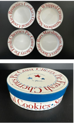 (4) AMERICANA 8'' Dessert Plates Rosanna Williams Sonoma Cookies Pies Brownies