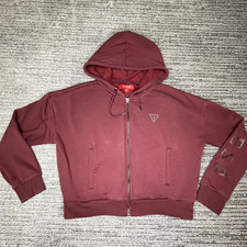 Guess Size S Girls Youth Hoodie Jacket Full Zip Sleeve Logo Maroon