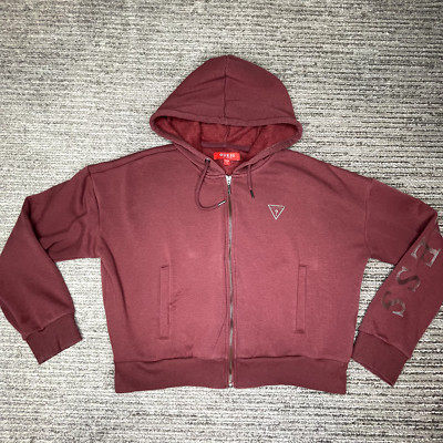 Guess Size S Girls Youth Hoodie Jacket Full Zip Sleeve Logo Maroon