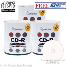 300-Pack SmartBuy CD-R 52X 700MB/80Min White Thermal Hub Printable Record Disc