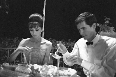 Audrey Hepburn and American actor Anthony Perkins at David di Dona- Old Photo