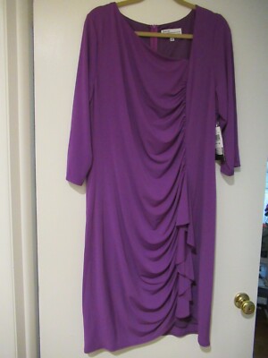 NWT David by David Meister Grape 3/4 Sleeve Dress/ Back Zipper/ Flounce- 18W
